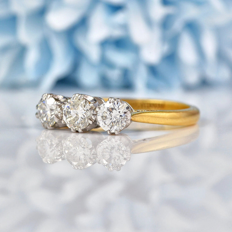 Ellibelle Jewellery Vintage Diamond 18ct Gold Three Stone Engagement Ring (1.05ct)