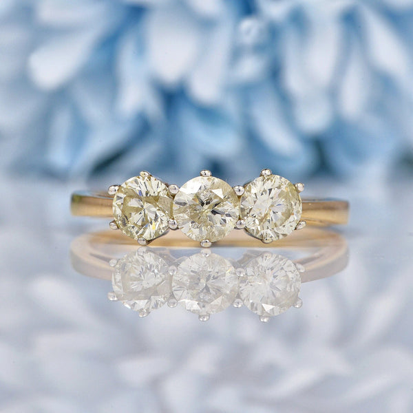 Ellibelle Jewellery Vintage Diamond 9ct Gold Three Stone Engagement Ring (1.20ct)