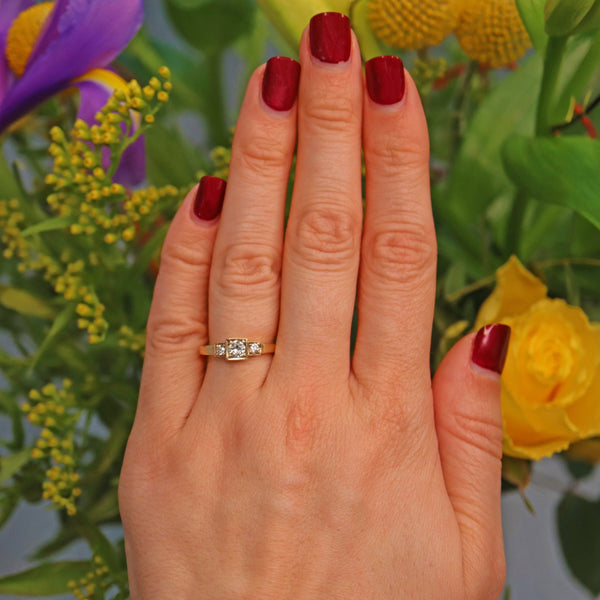 Ellibelle Jewellery VINTAGE DIAMOND 9CT GOLD TRILOGY RING