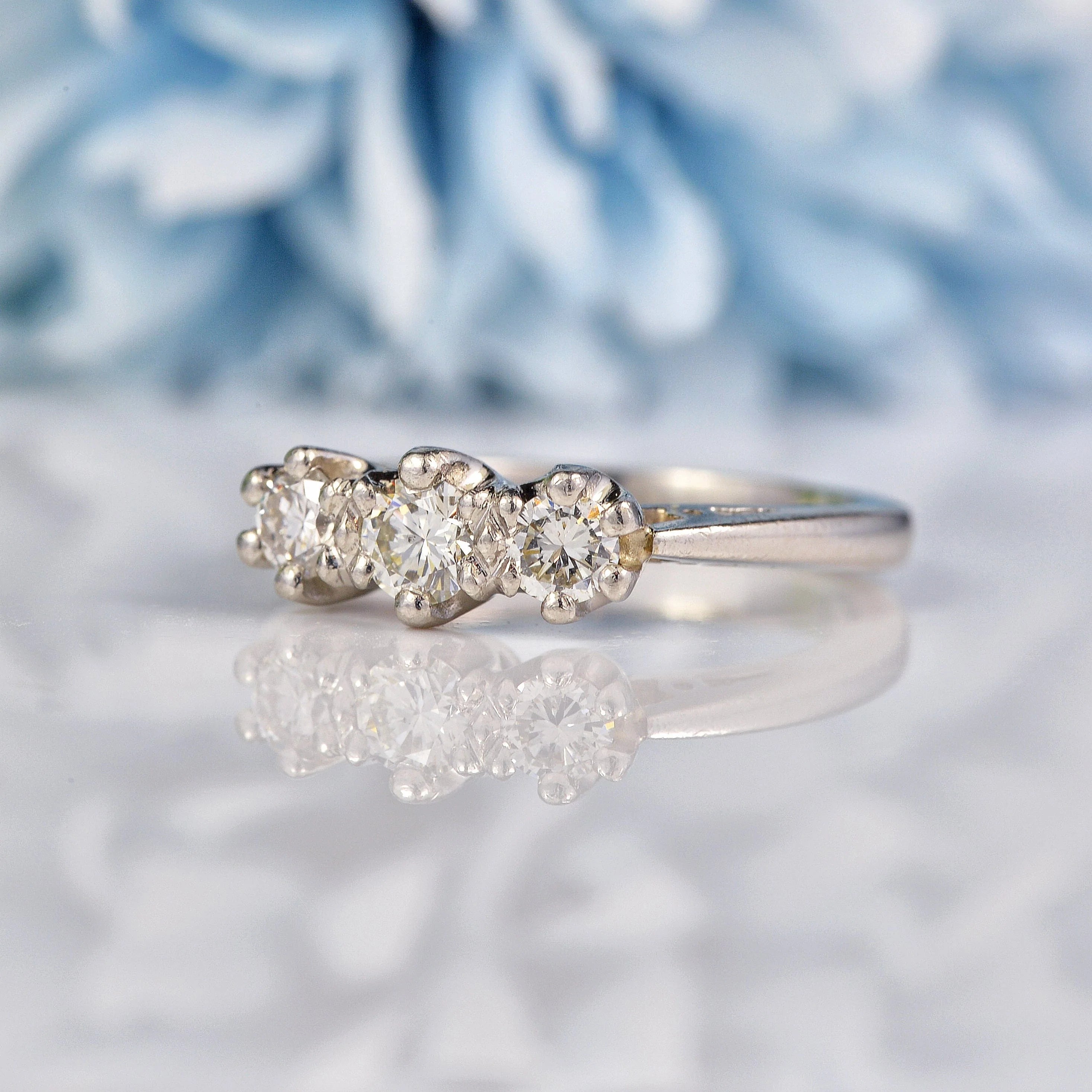 Ellibelle Jewellery Vintage Diamond Platinum Three Stone Engagement Ring (0.50ct)