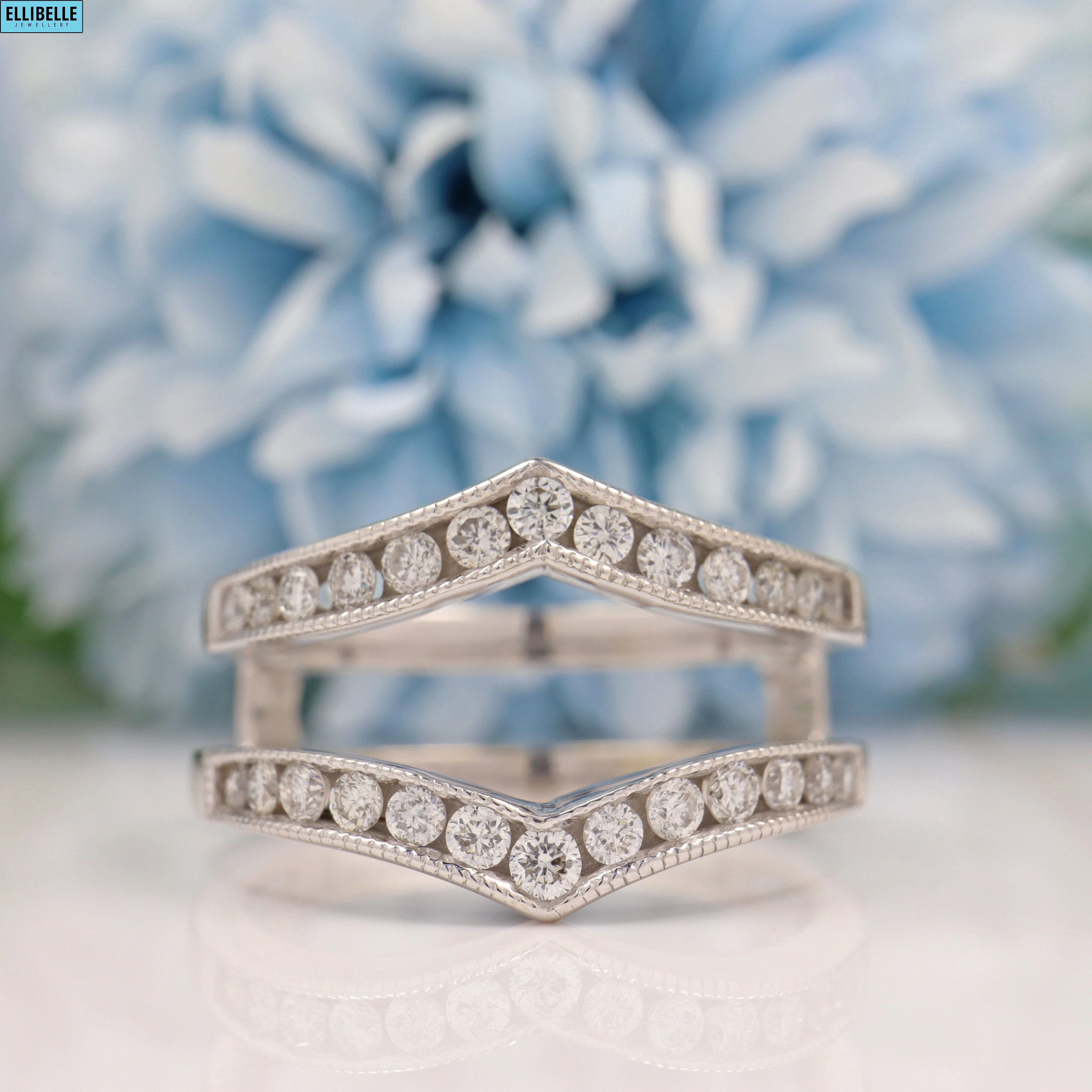 VINTAGE DIAMOND SET DOUBLE WISHBONE 14K WHITE GOLD RING