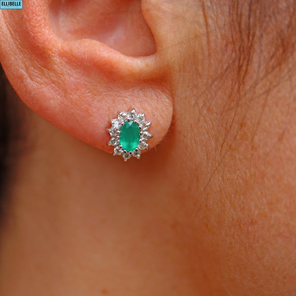 Ellibelle Jewellery VINTAGE EMERALD CLUSTER STUD EARRINGS