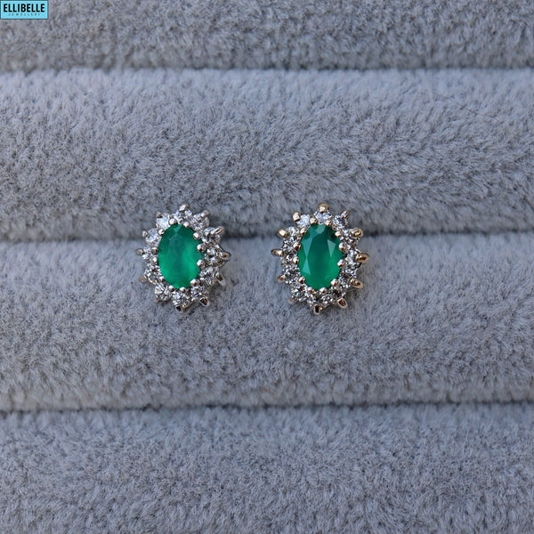 Ellibelle Jewellery VINTAGE EMERALD CLUSTER STUD EARRINGS
