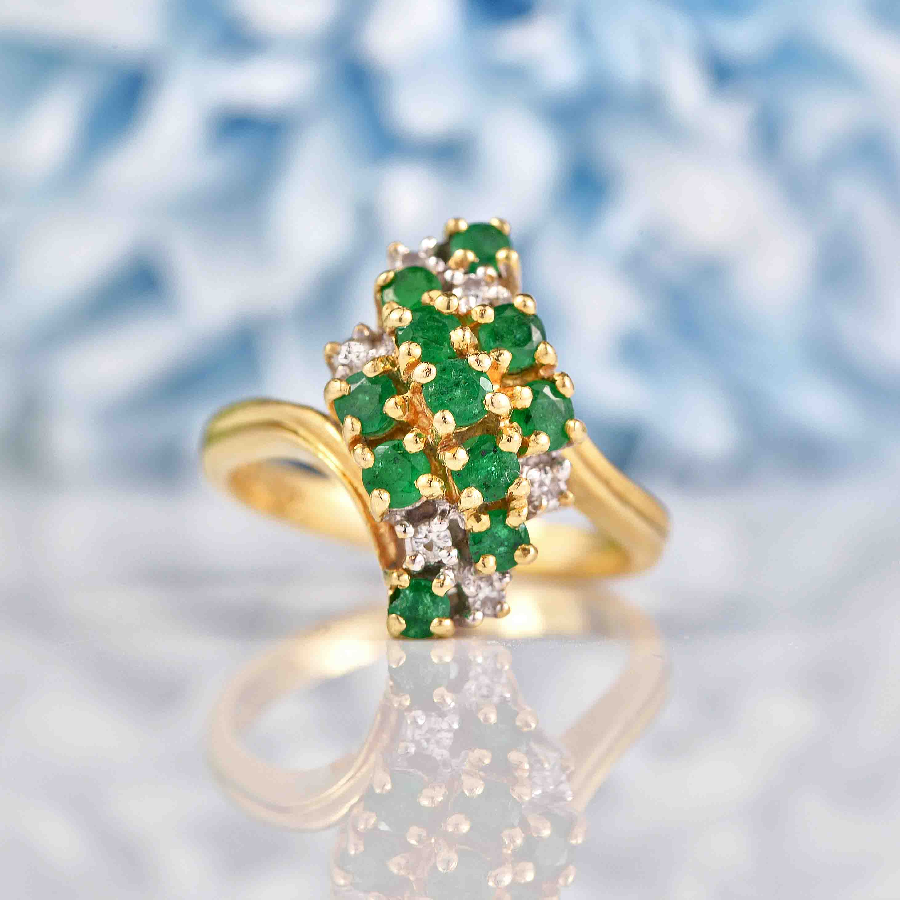 Ellibelle Jewellery Vintage Emerald & Diamond 14k Gold Cocktail Ring