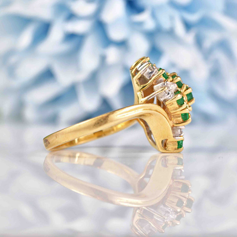 Ellibelle Jewellery Vintage Emerald & Diamond 14k Gold Cocktail Ring