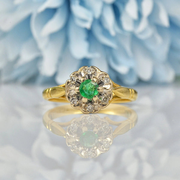 Ellibelle Jewellery VINTAGE EMERALD & DIAMOND 18CT GOLD CLUSTER RING
