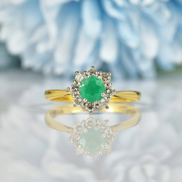 Ellibelle Jewellery VINTAGE EMERALD & DIAMOND 18CT GOLD CLUSTER RING