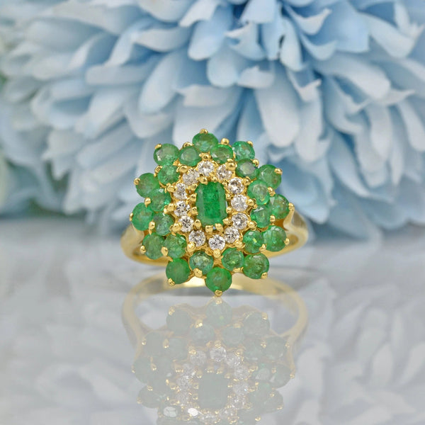 Ellibelle Jewellery VINTAGE EMERALD & DIAMOND 18CT GOLD DRESS RING