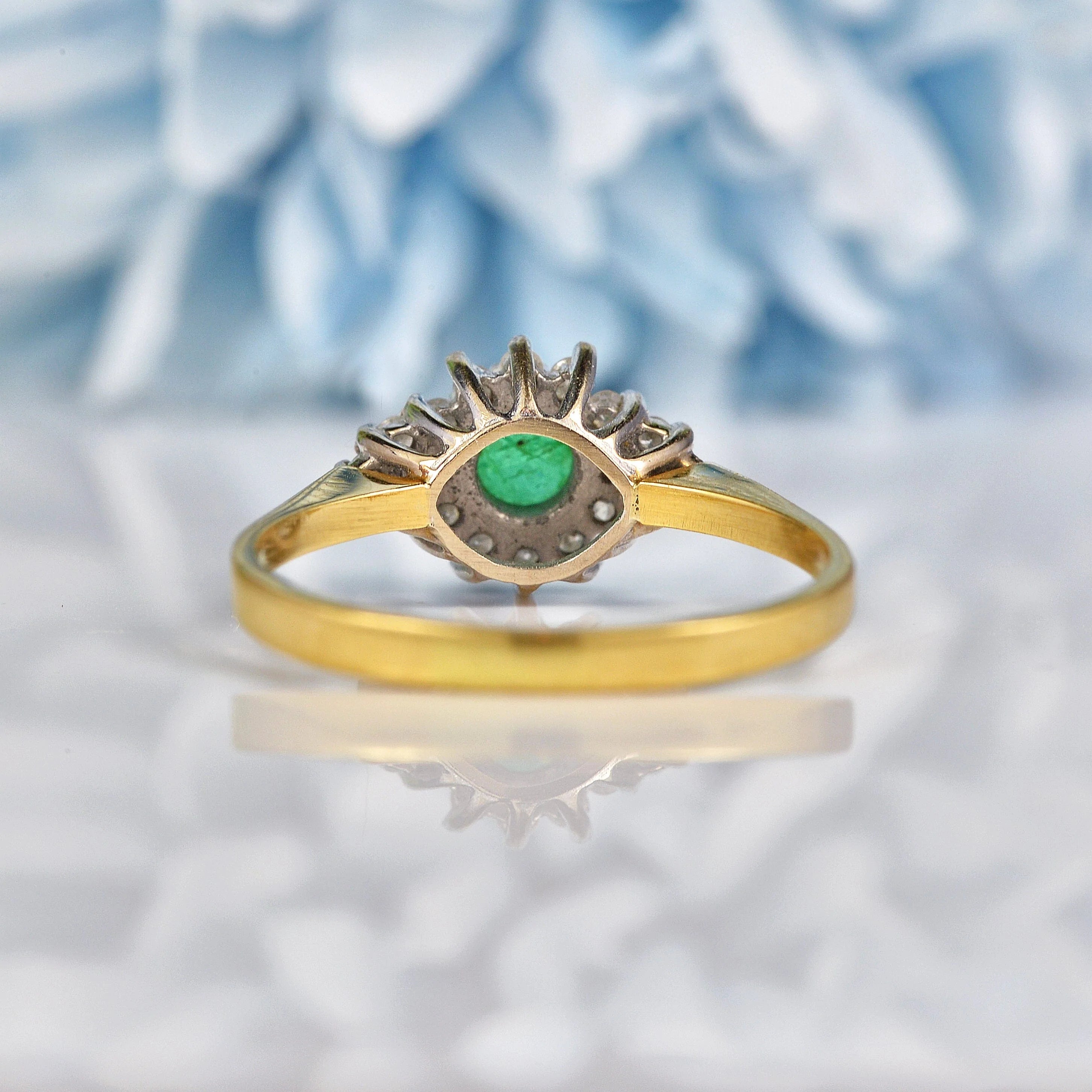 Ellibelle Jewellery Vintage Emerald & Diamond 18ct Gold Kite Cluster Ring