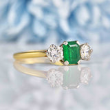 Ellibelle Jewellery Vintage Emerald & Diamond 18ct Gold Three Stone Engagement Ring