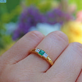 VINTAGE EMERALD & DIAMOND 18CT GOLD TRILOGY RING