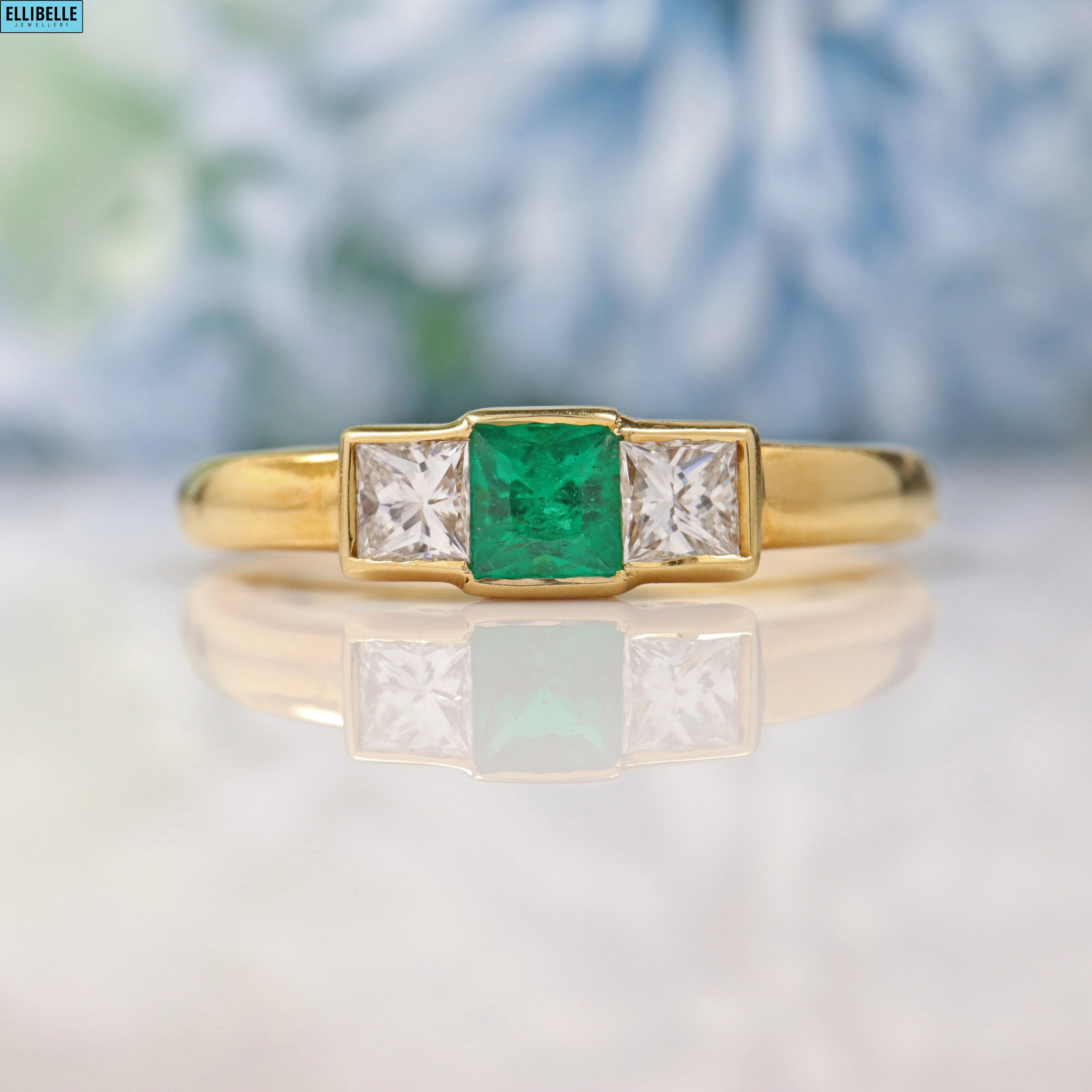 VINTAGE EMERALD & DIAMOND 18CT GOLD TRILOGY RING
