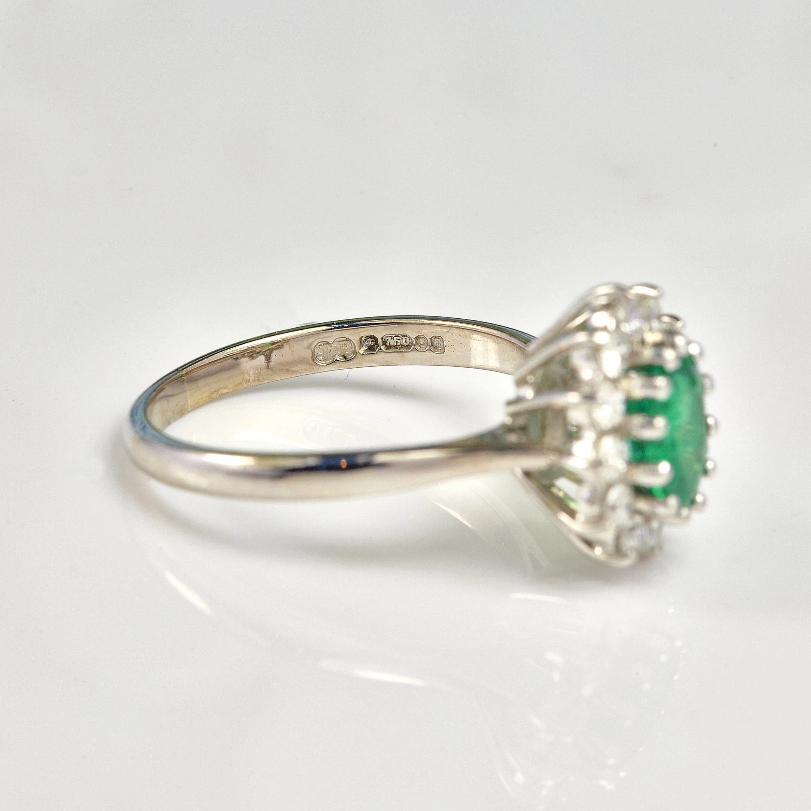 Ellibelle Jewellery VINTAGE EMERALD & DIAMOND 18CT WHITE GOLD CLUSTER RING
