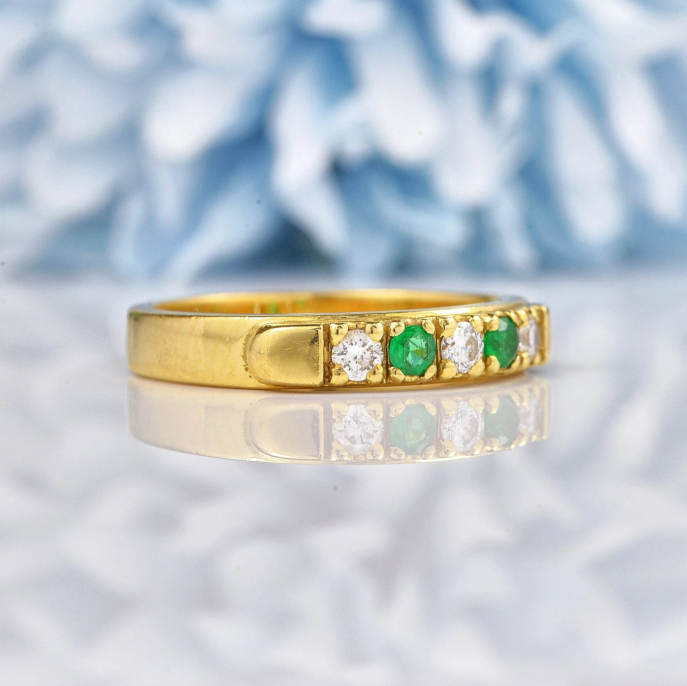 Ellibelle Jewellery Vintage Emerald & Diamond 18ct Yellow Gold Band Ring