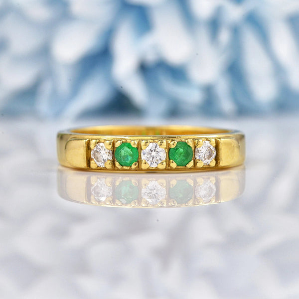 Ellibelle Jewellery Vintage Emerald & Diamond 18ct Yellow Gold Band Ring