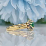 Ellibelle Jewellery VINTAGE EMERALD & DIAMOND 9CT GOLD TRIPLE CLUSTER RING