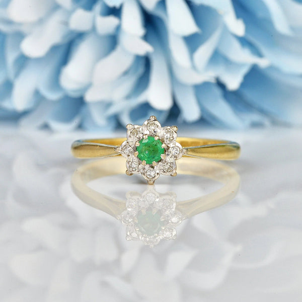 Ellibelle Jewellery VINTAGE EMERALD & DIAMOND CLUSTER RING