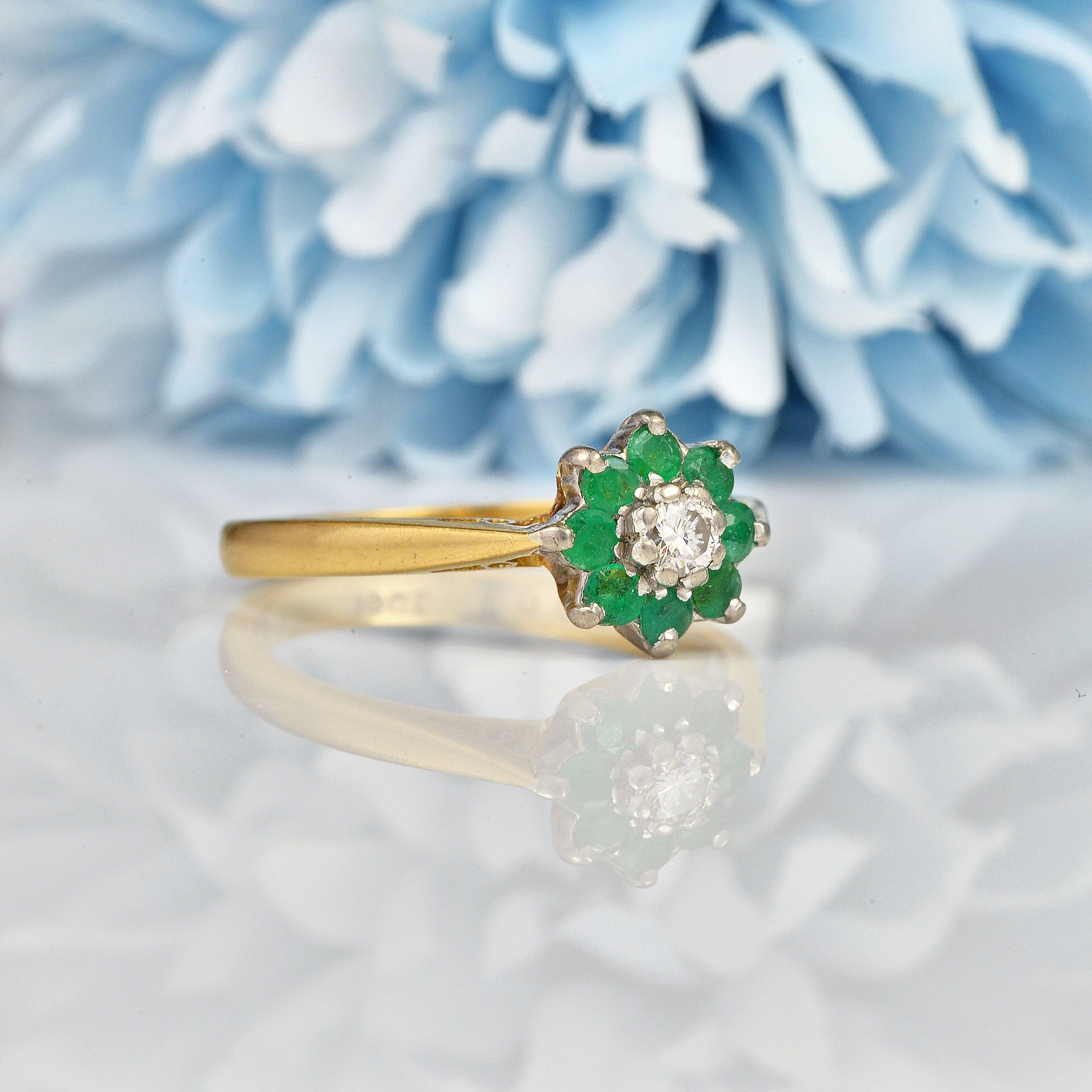 Ellibelle Jewellery VINTAGE EMERALD & DIAMOND CLUSTER RING