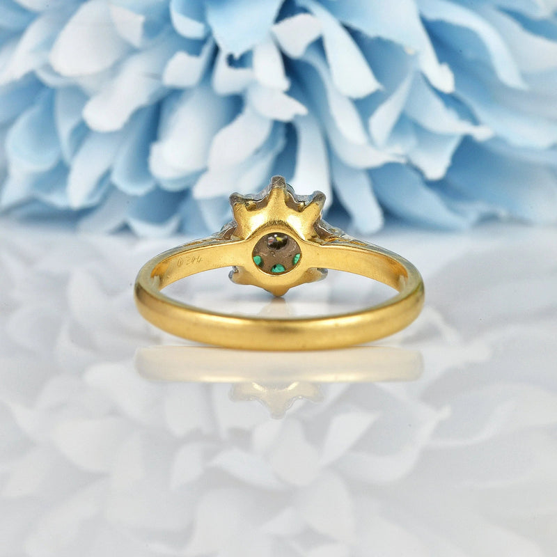 Ellibelle Jewellery VINTAGE EMERALD & DIAMOND CLUSTER RING