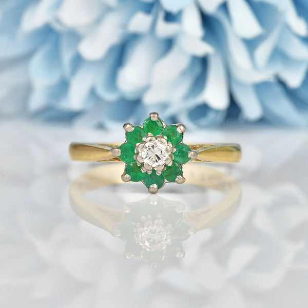Ellibelle Jewellery VINTAGE EMERALD & DIAMOND CLUSTER RING