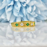 Ellibelle Jewellery VINTAGE EMERALD & DIAMOND HALF ETERNITY RING