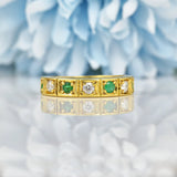 Ellibelle Jewellery VINTAGE EMERALD & DIAMOND HALF ETERNITY RING