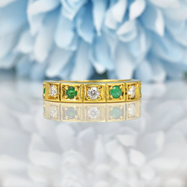 Ellibelle Jewellery VINTAGE EMERALD & DIAMOND HALF ETERNITY RING