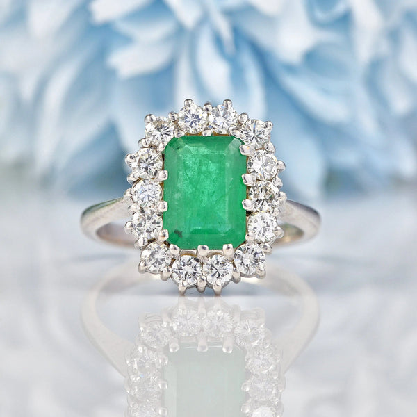 Ellibelle Jewellery Vintage Emerald & Diamond White Gold Cluster Ring