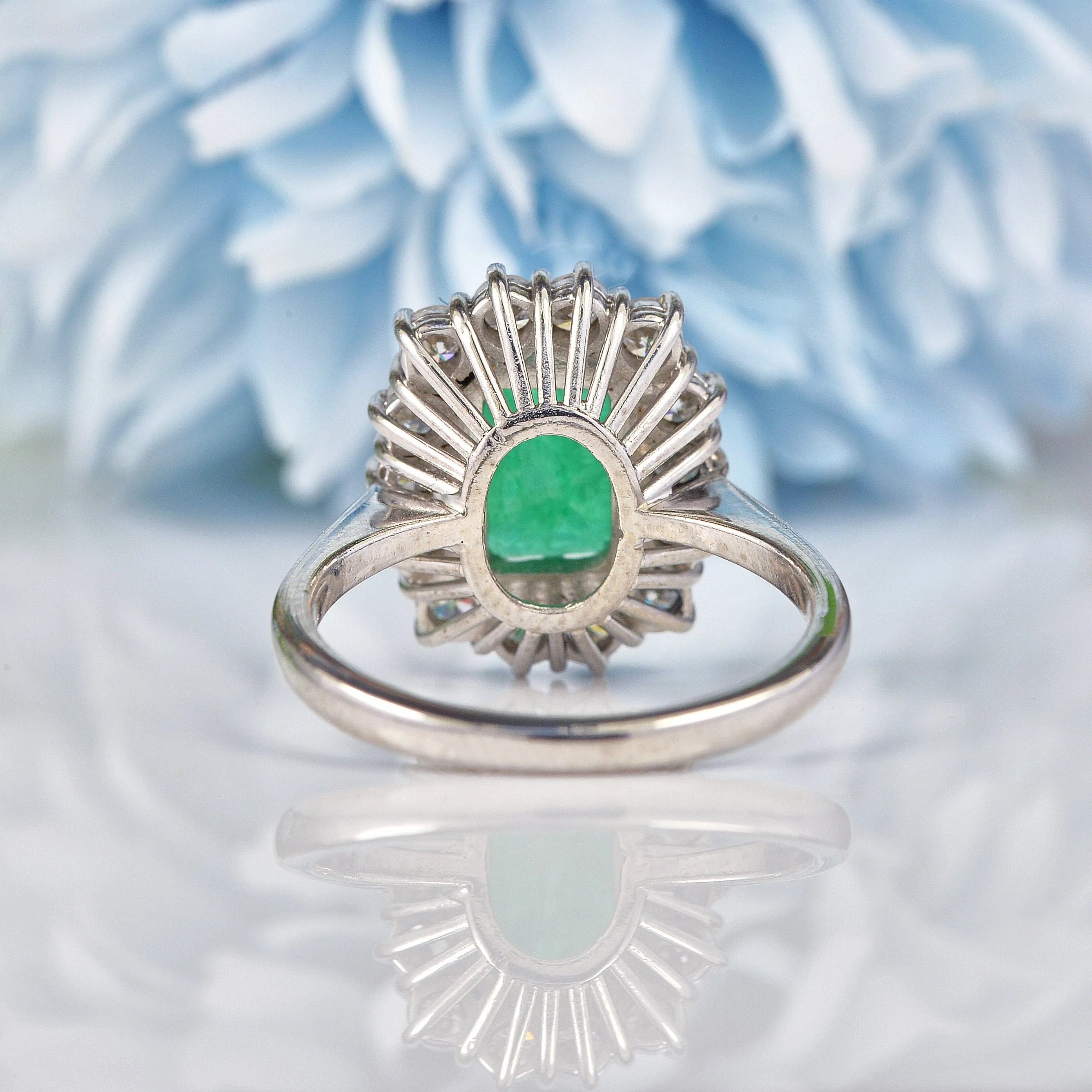 Ellibelle Jewellery Vintage Emerald & Diamond White Gold Cluster Ring