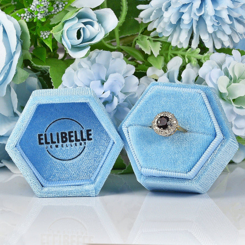 Ellibelle Jewellery Vintage Garnet & Diamond 18ct Gold Cluster Ring