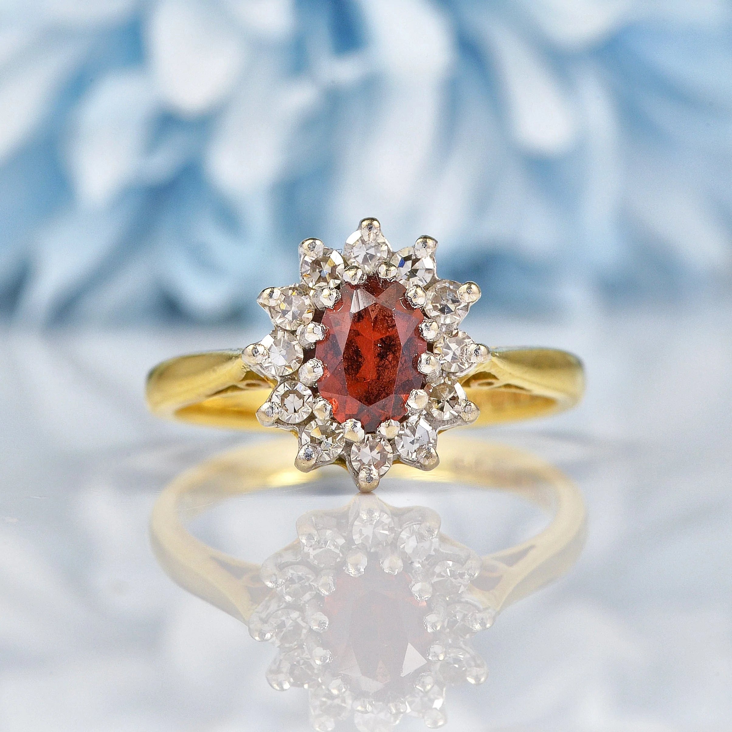 Ellibelle Jewellery Vintage Garnet & Diamond 18ct Gold Cluster Ring