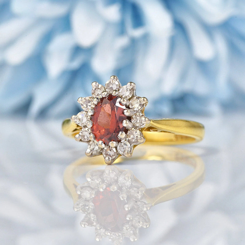 Ellibelle Jewellery Vintage Garnet & Diamond 18ct Gold Cluster Ring