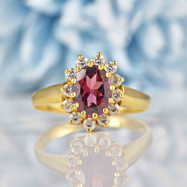 Ellibelle Jewellery Vintage Garnet & Diamond 18ct Gold Cluster Ring