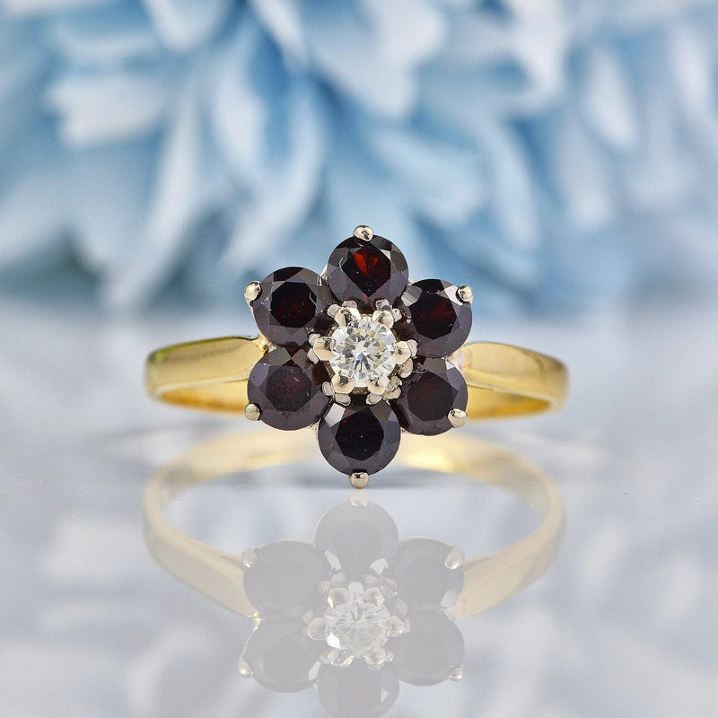 Ellibelle Jewellery Vintage Garnet & Diamond Daisy Cluster Ring