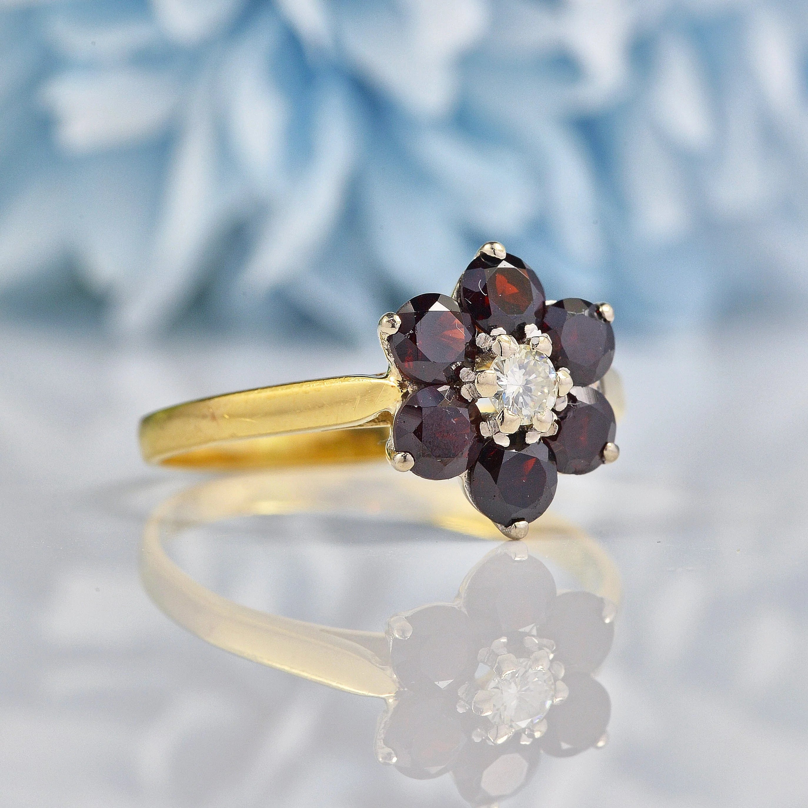 Ellibelle Jewellery Vintage Garnet & Diamond Daisy Cluster Ring