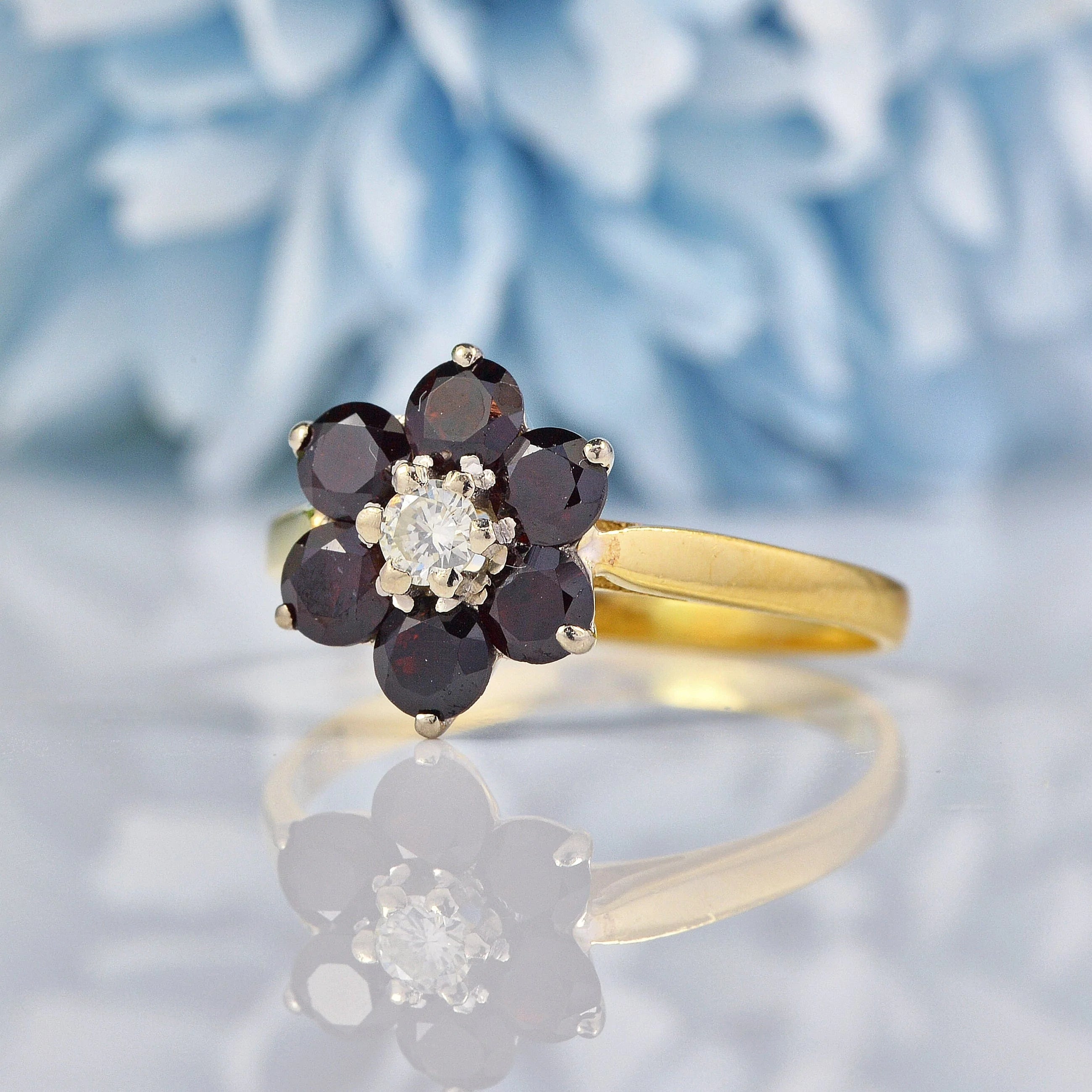 Ellibelle Jewellery Vintage Garnet & Diamond Daisy Cluster Ring