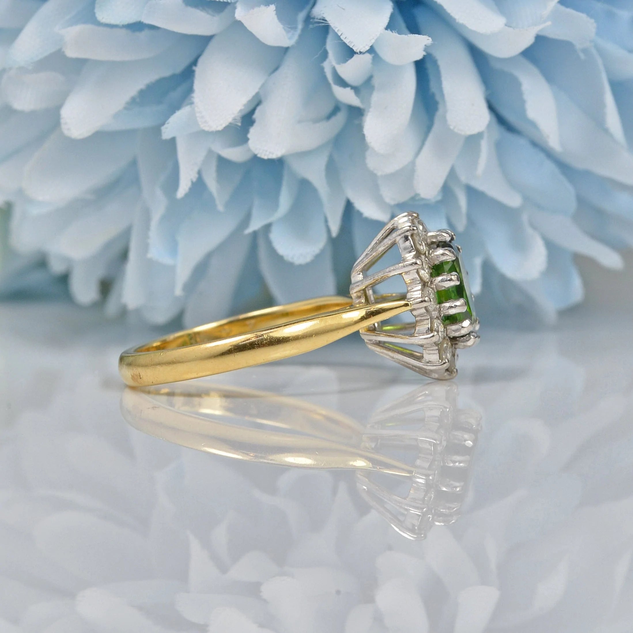 Vintage Green Tourmaline & Diamond 18ct Gold Cluster Ring