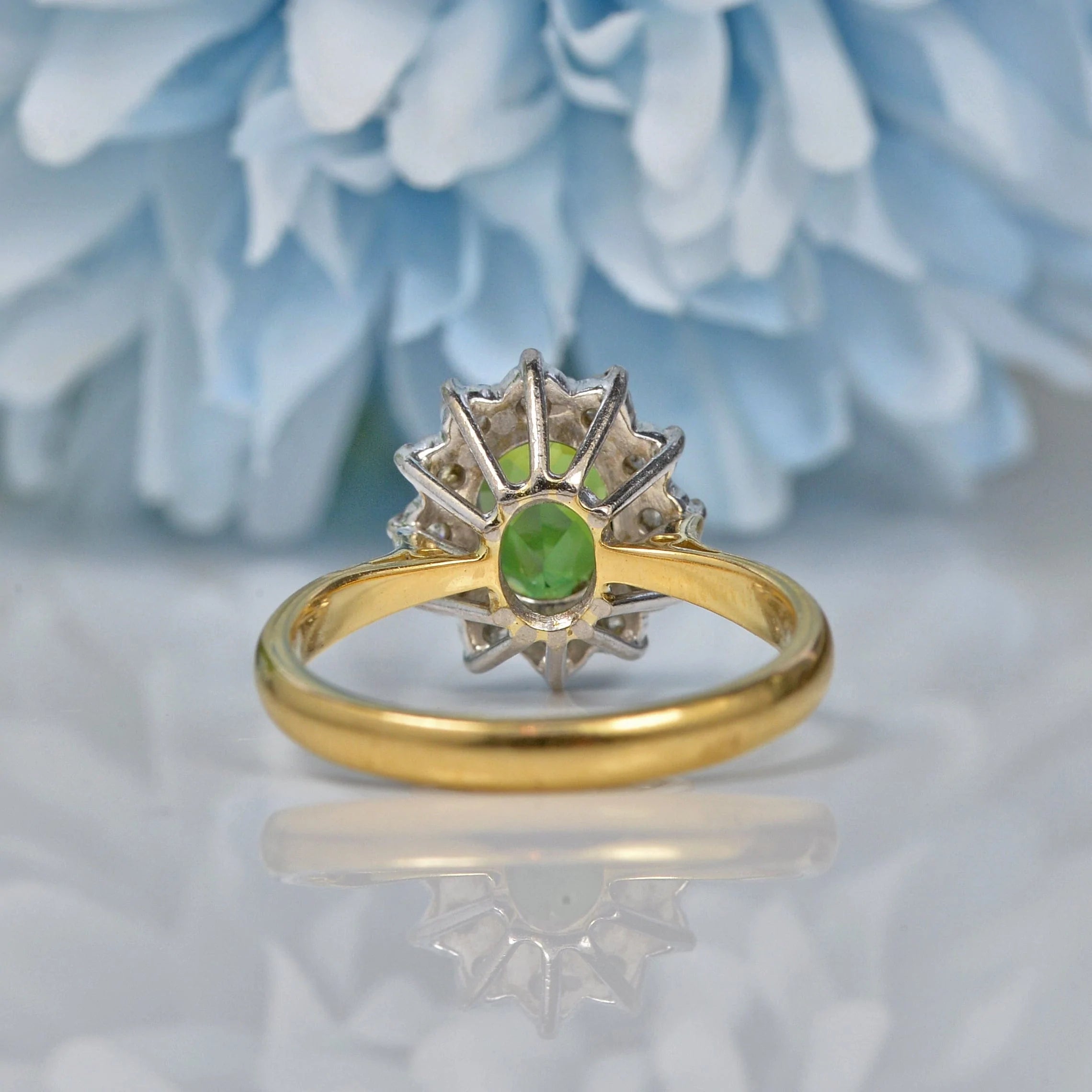 Vintage Green Tourmaline & Diamond 18ct Gold Cluster Ring