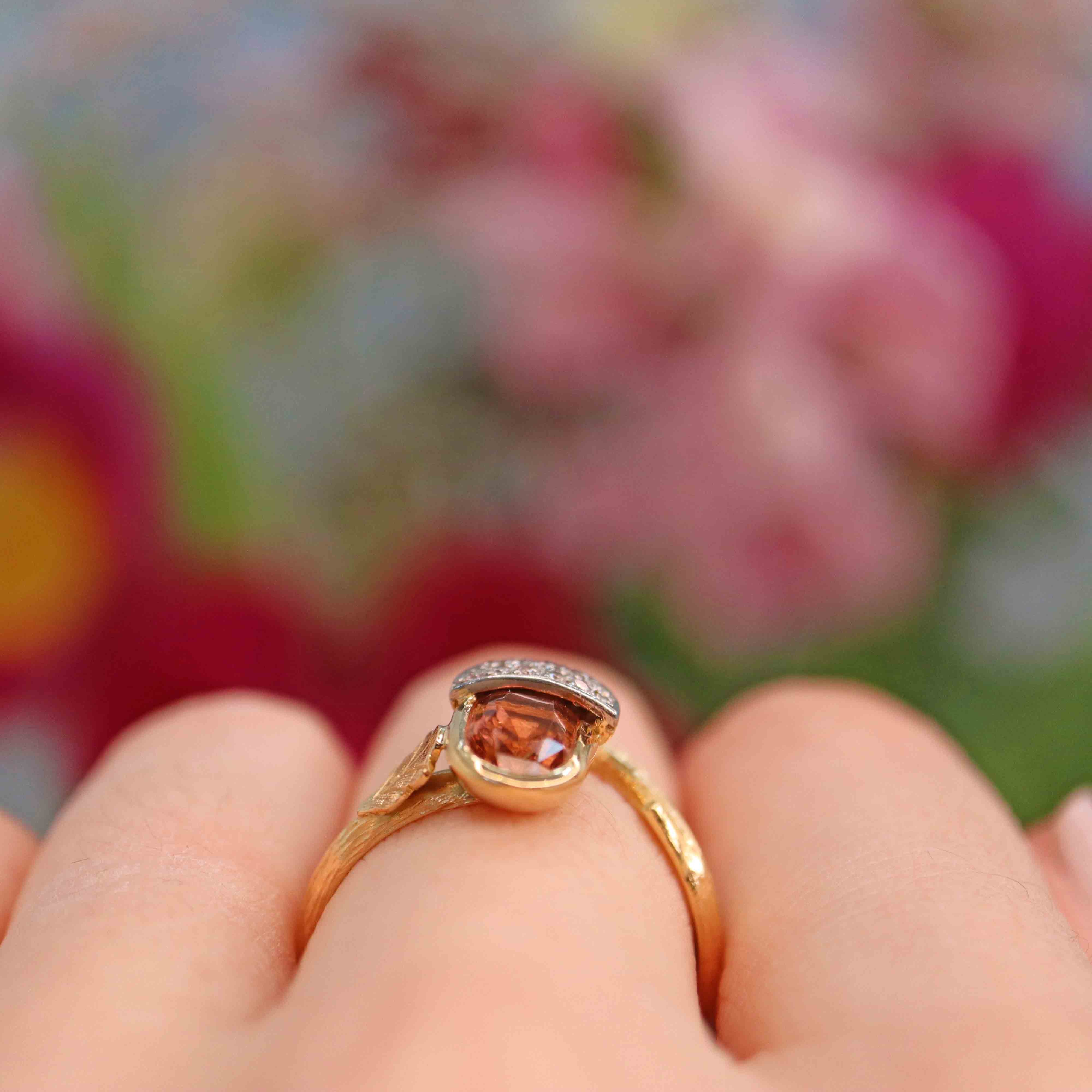 Ellibelle Jewellery Vintage Imperial Topaz & Diamond 18ct Gold Acorn Ring