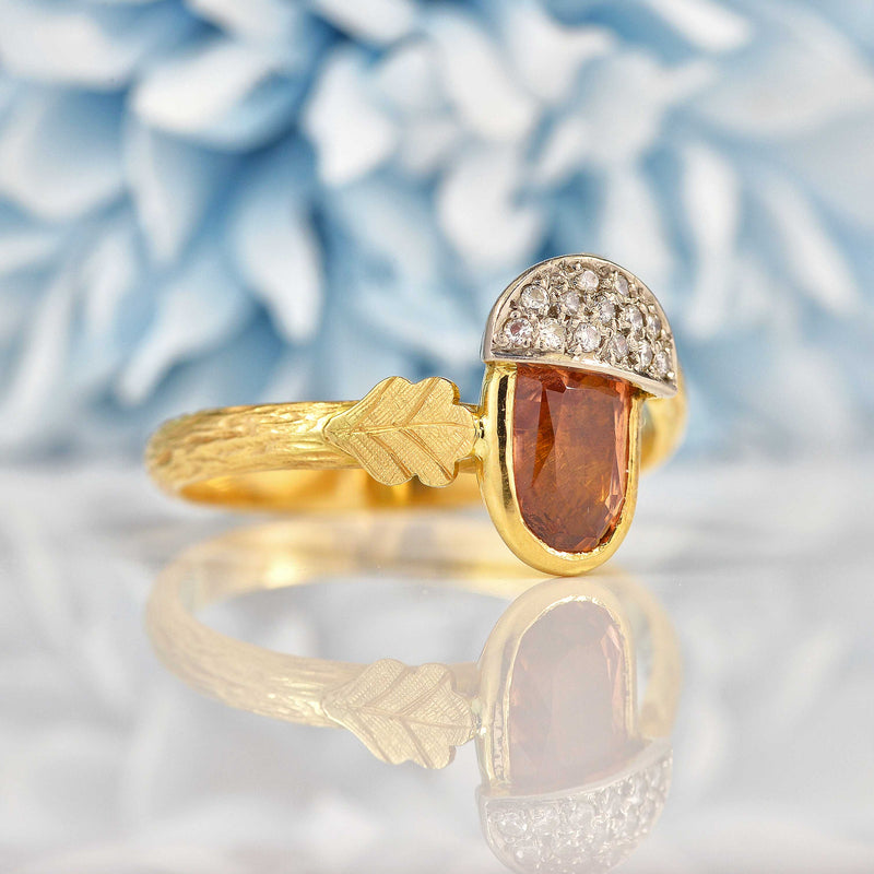Ellibelle Jewellery Vintage Imperial Topaz & Diamond 18ct Gold Acorn Ring