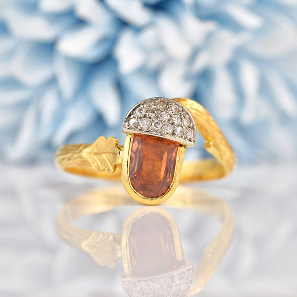 Ellibelle Jewellery Vintage Imperial Topaz & Diamond 18ct Gold Acorn Ring