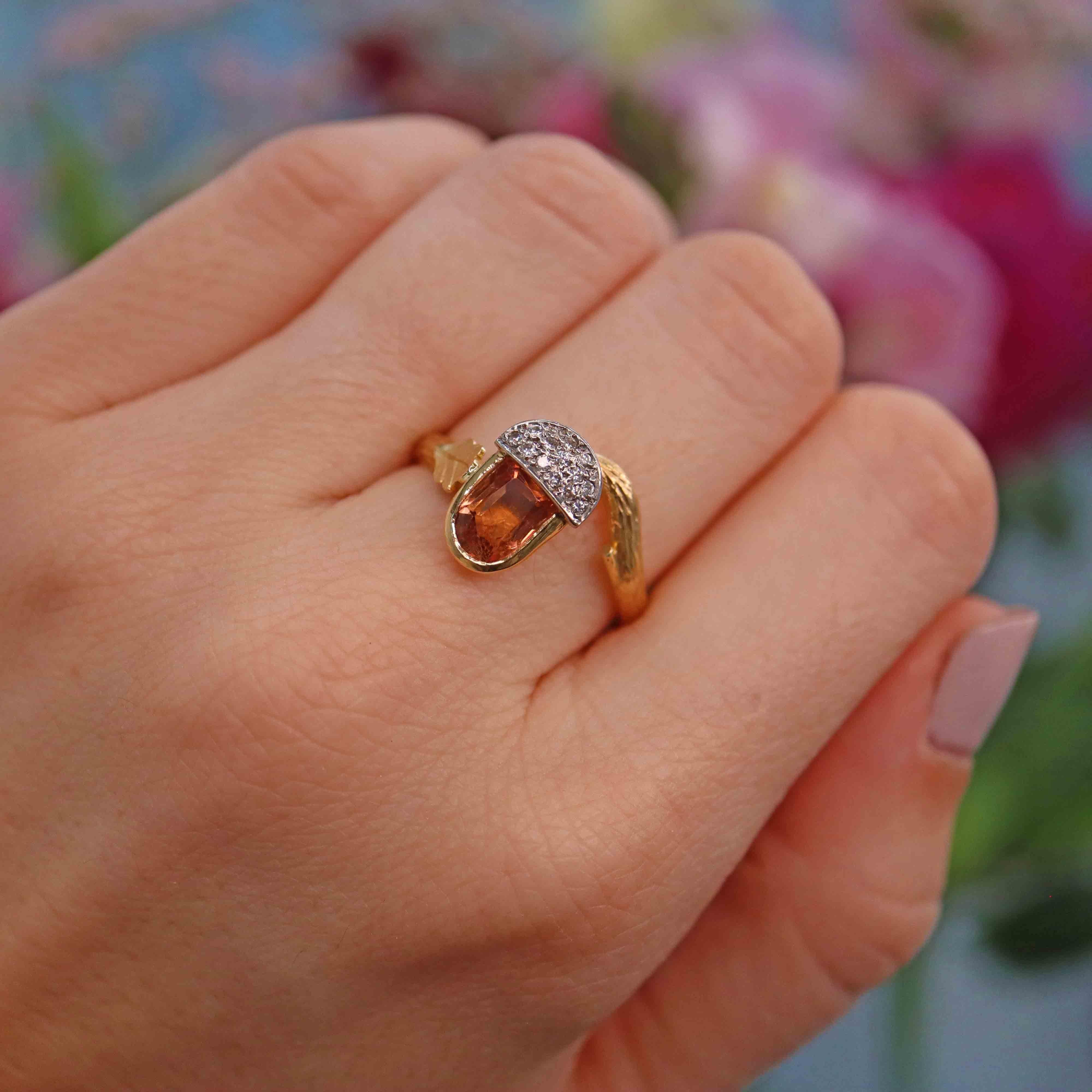 Ellibelle Jewellery Vintage Imperial Topaz & Diamond 18ct Gold Acorn Ring