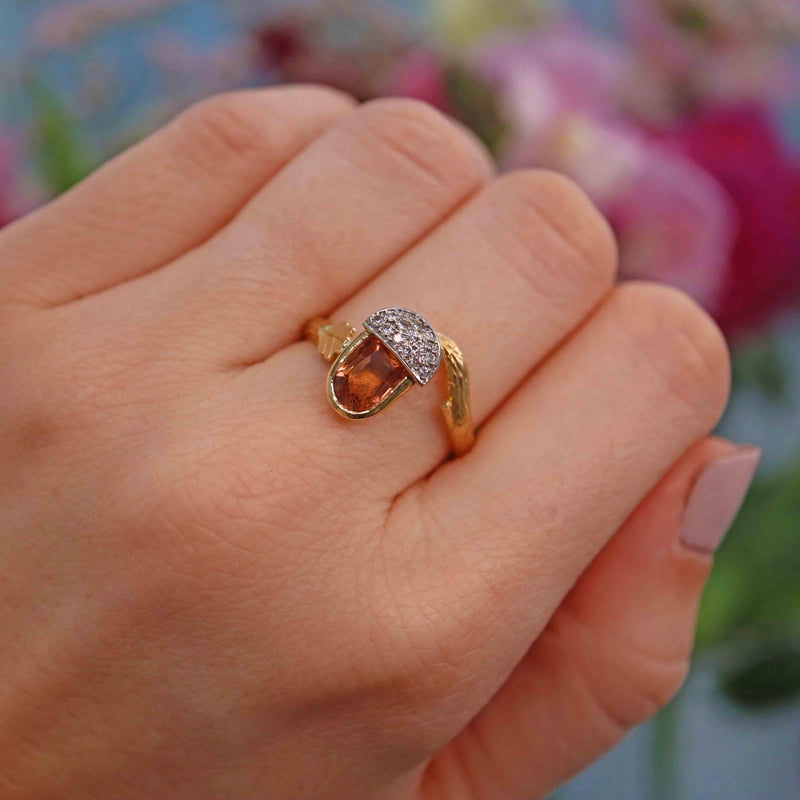 Ellibelle Jewellery Vintage Imperial Topaz & Diamond 18ct Gold Acorn Ring