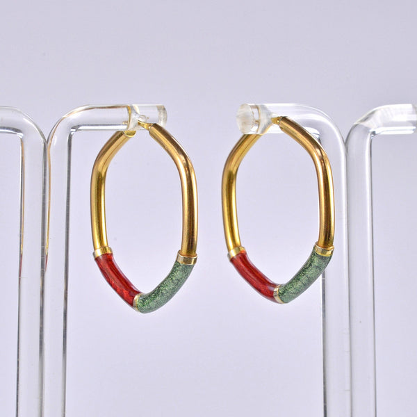 Ellibelle Jewellery VINTAGE ITALIAN 9CT GOLD ENAMEL HOOP EARRINGS