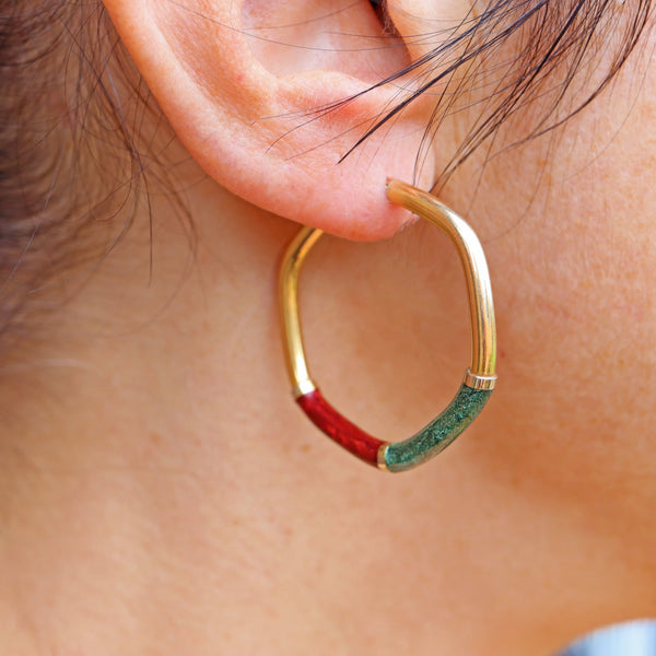 Ellibelle Jewellery VINTAGE ITALIAN 9CT GOLD ENAMEL HOOP EARRINGS