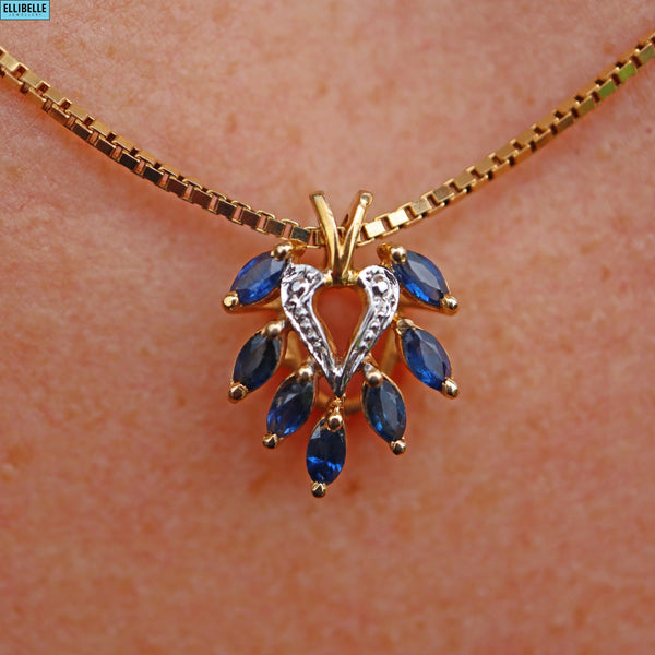 VINTAGE MARQUISE SAPPHIRE 9CT GOLD PENDANT NECKLACE
