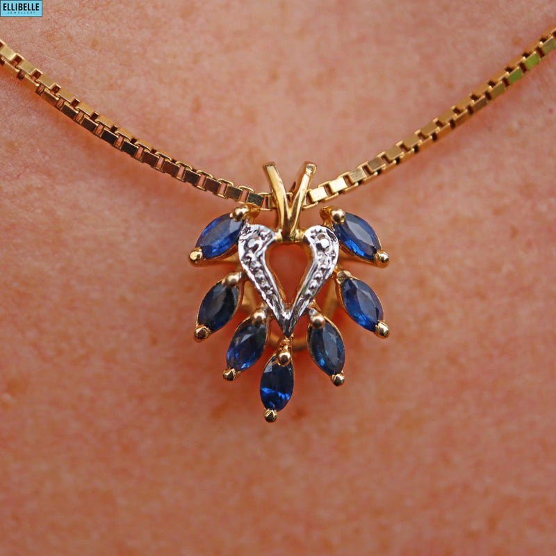 VINTAGE MARQUISE SAPPHIRE 9CT GOLD PENDANT NECKLACE