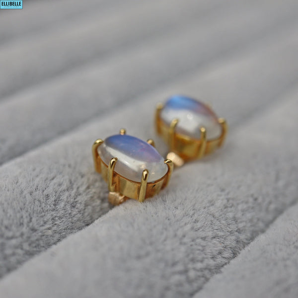 Ellibelle Jewellery VINTAGE MOONSTONE 18CT GOLD STUD EARRINGS