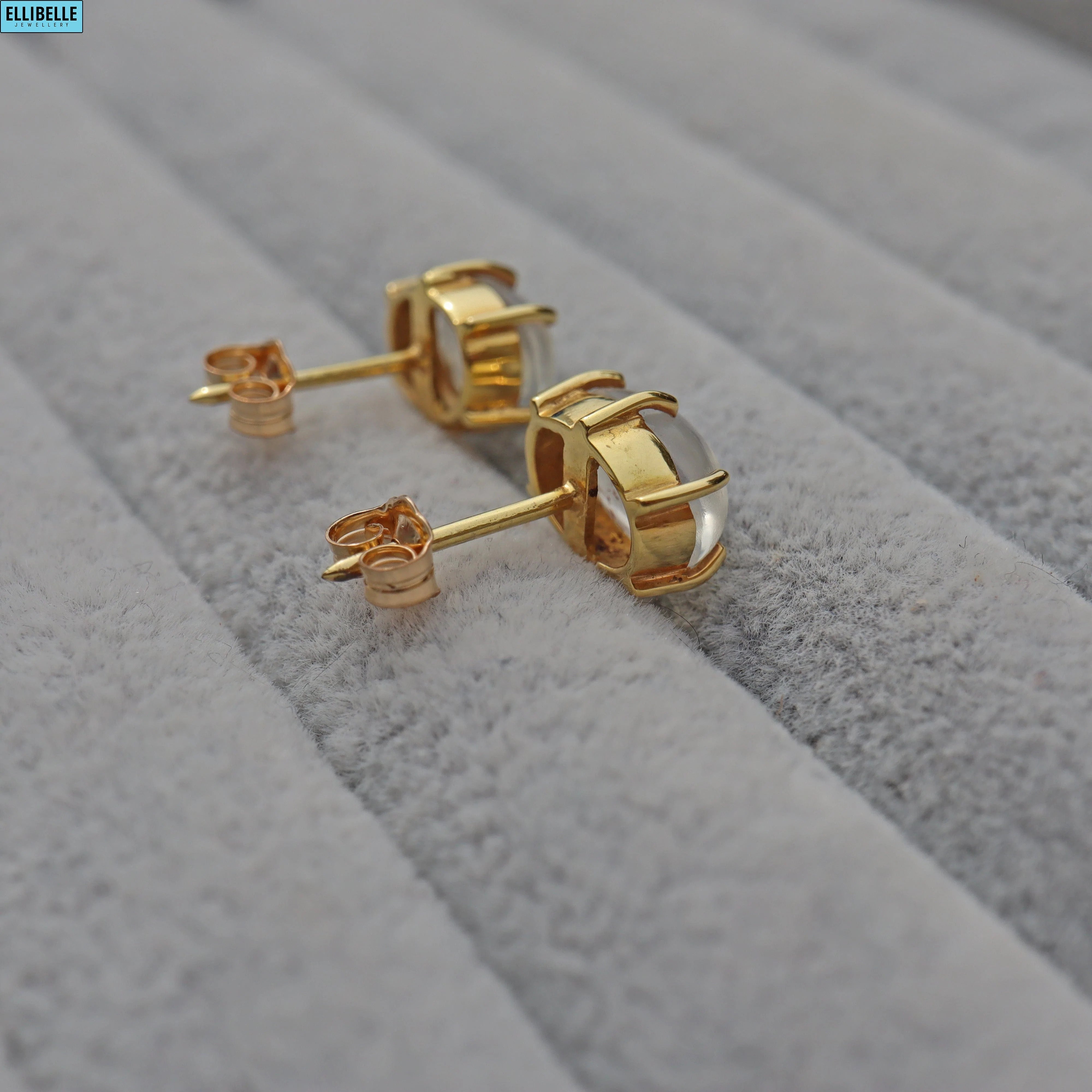Ellibelle Jewellery VINTAGE MOONSTONE 18CT GOLD STUD EARRINGS