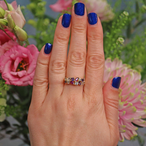 Ellibelle Jewellery Vintage Multi Gem 9ct Gold Cluster Ring